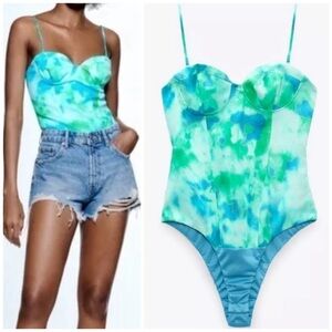 Zara Satin Tie Dye Bustier Style Underwire Cup Bodysuit